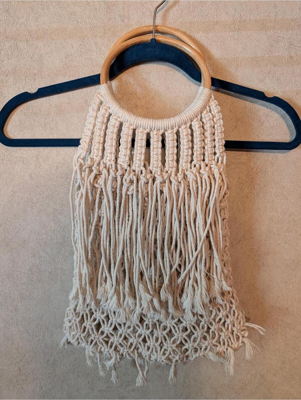 Cream knotted spring macrame bag